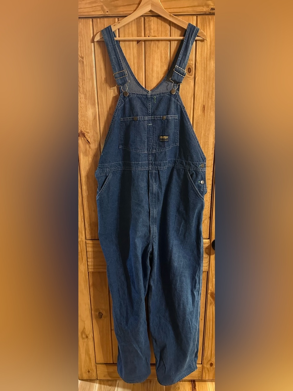 VTG Oshkosh Denim Overalls Made in USA Mens 46x32 Medium Wash Blue Jean Vestback